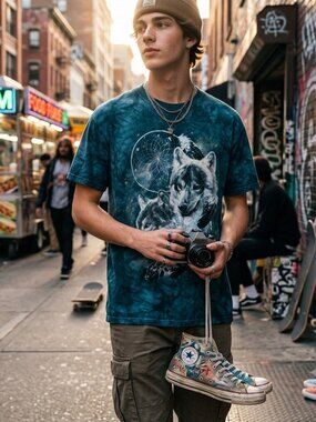 VTG 90's Vibe, The Mountain Wolf Dreamcatcher Tie Dye T-Shirt L